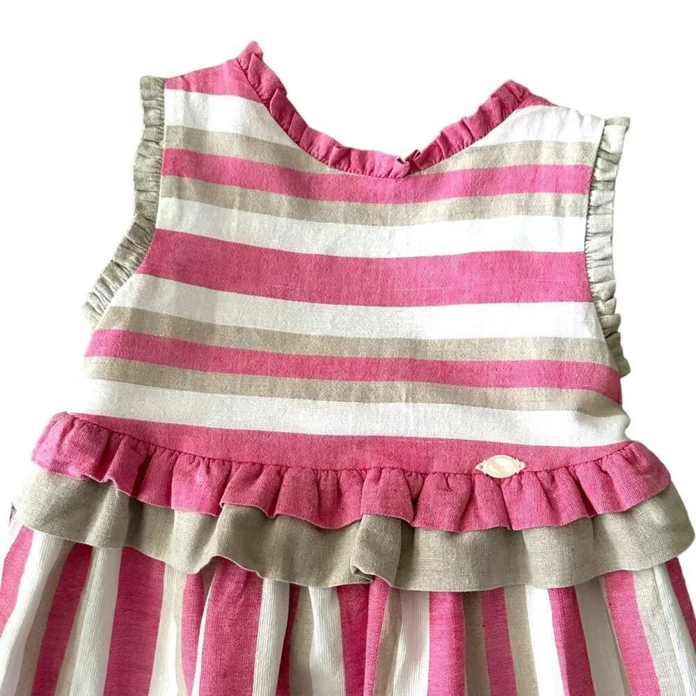 MIRANDA TEXTIL | Pink | LINEN BLEND STRIPED DRESS